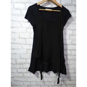 Johnny Was 4 Love and Liberty Black Tee Tattered Chiffon Trim Top M NEW J741